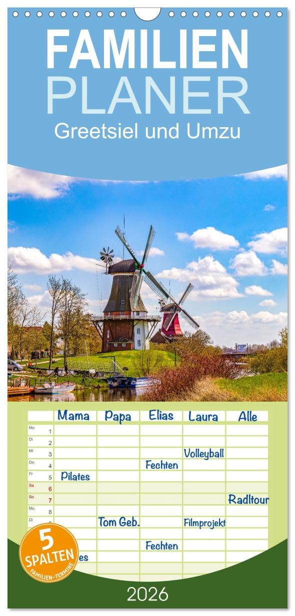 Familienplaner 2026 - Greetsiel und Umzu mit 5 Spalten (Wandkalender, 21 cm x 45 cm), CALVENDO Social Sciences
