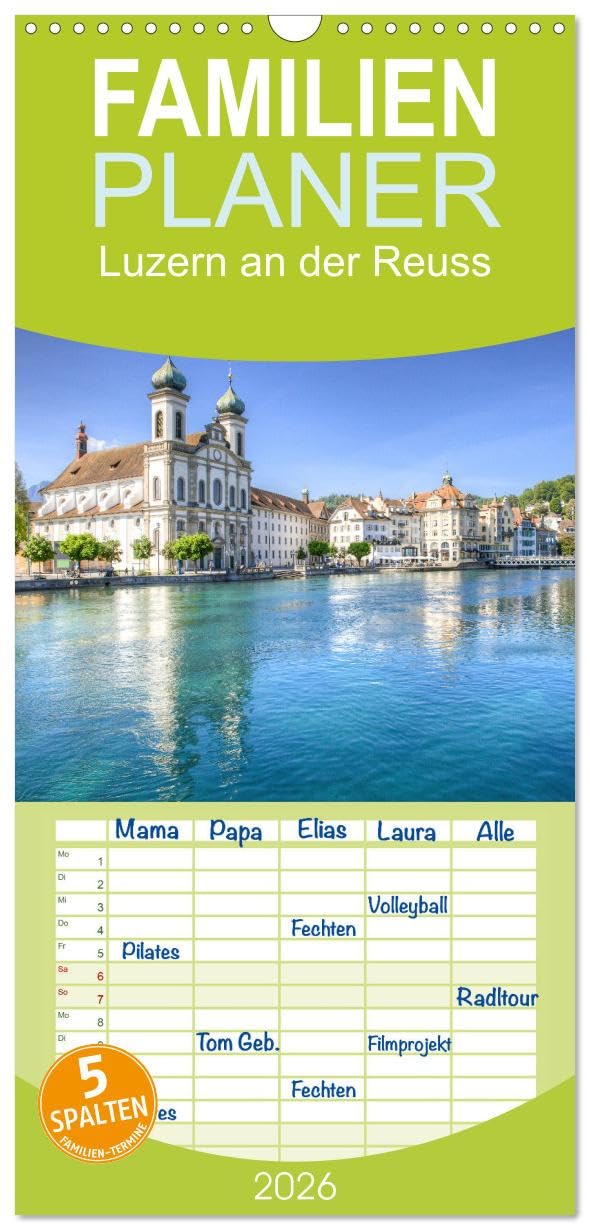 Familienplaner 2026 - Luzern an der Reuss mit 5 Spalten (Wandkalender, 21 cm x 45 cm), CALVENDO Photography