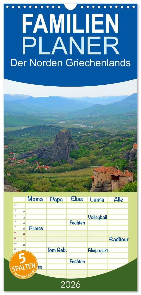 Familienplaner 2026 - Der Norden Griechenlands mit 5 Spalten (Wandkalender, 21 cm x 45 cm), CALVENDO Contemporary literature