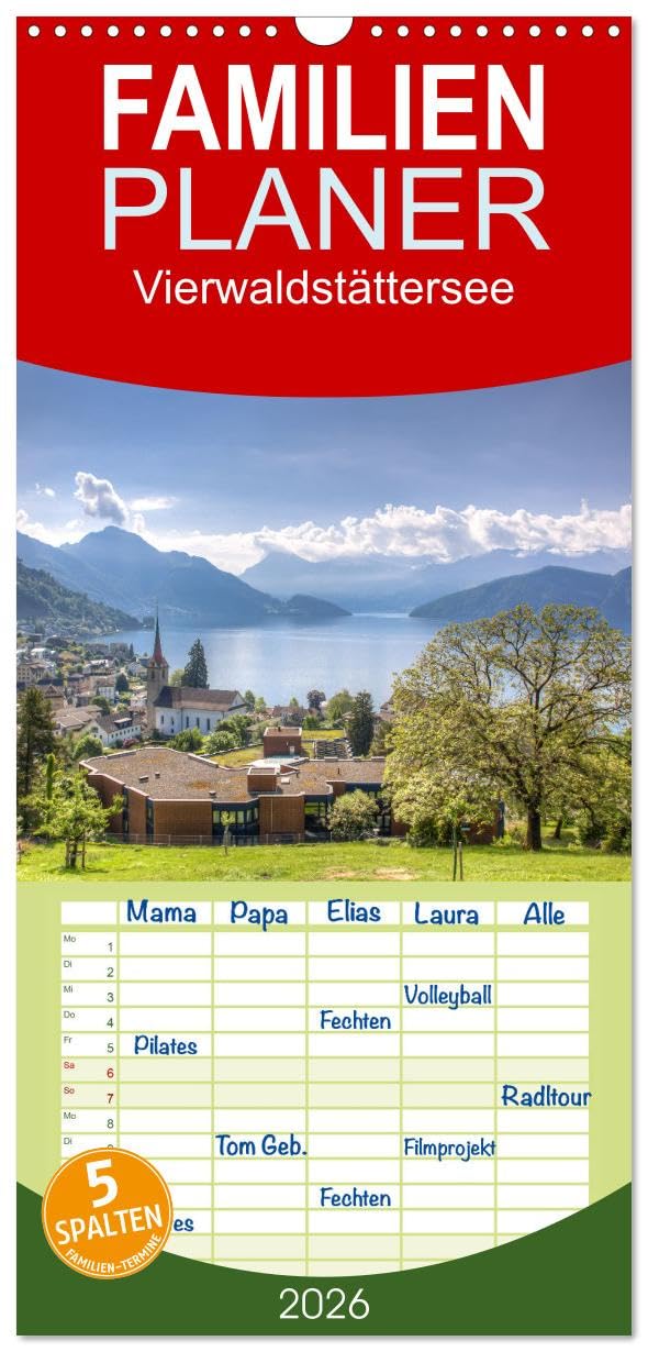 Familienplaner 2026 - Vierwaldstättersee mit 5 Spalten (Wandkalender, 21 cm x 45 cm), CALVENDO Photography