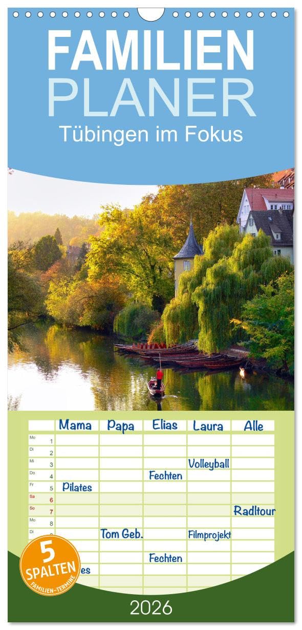 Familienplaner 2026 - Tübingen im Fokus mit 5 Spalten (Wandkalender, 21 cm x 45 cm), CALVENDO Calendars