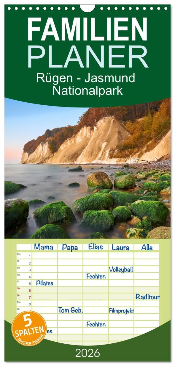Familienplaner 2026 - Rügen - Jasmund Nationalpark mit 5 Spalten (Wandkalender, 21 cm x 45 cm), CALVENDO Leisure, Home & Garden