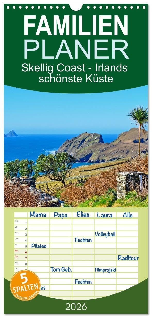 Familienplaner 2026 - Skellig Coast - Irlands schönste Küste mit 5 Spalten (Wandkalender, 21 cm x 45 cm), CALVENDO Photography