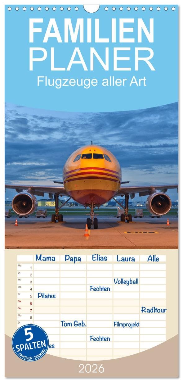 Familienplaner 2026 - Flugzeuge aller Art mit 5 Spalten (Wandkalender, 21 cm x 45 cm), CALVENDO Business & Technology