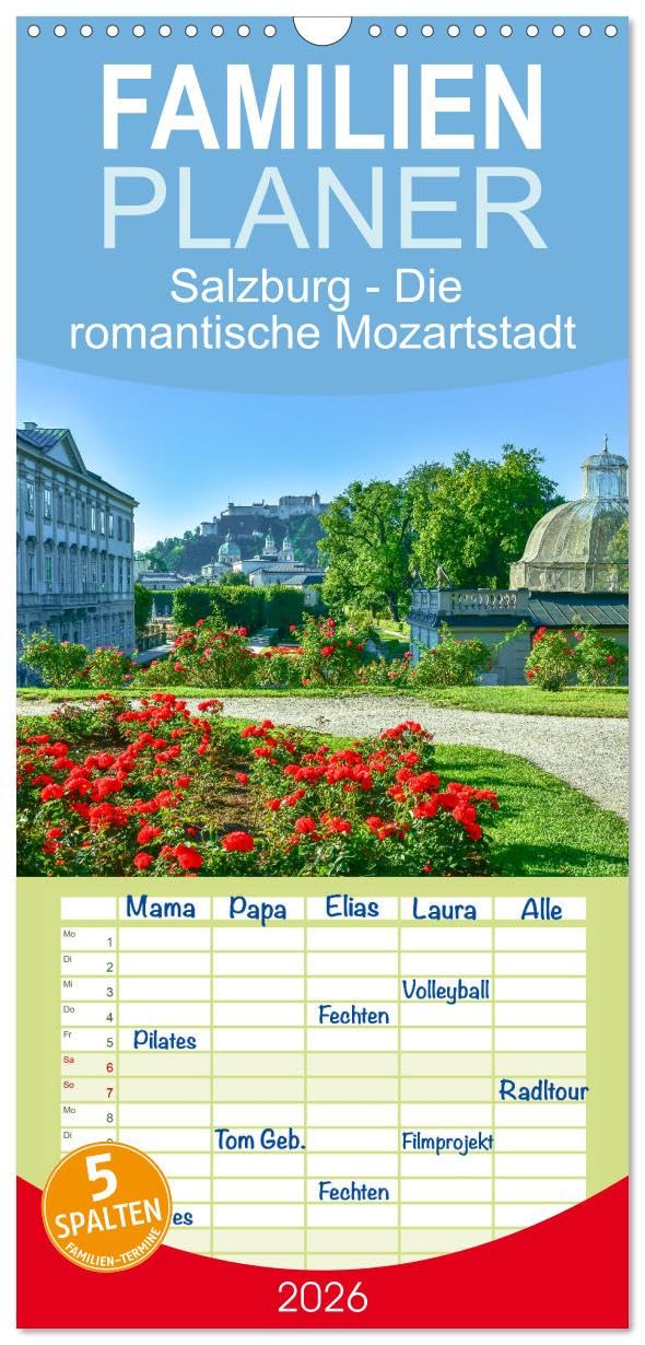 Familienplaner 2026 - Salzburg - Die romantische Mozartstadt mit 5 Spalten (Wandkalender, 21 cm x 45 cm), CALVENDO Film, Art & Culture