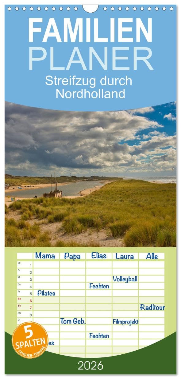 Familienplaner 2026 - Streifzug durch Nordholland mit 5 Spalten (Wandkalender, 21 cm x 45 cm), CALVENDO Leisure, Home & Garden
