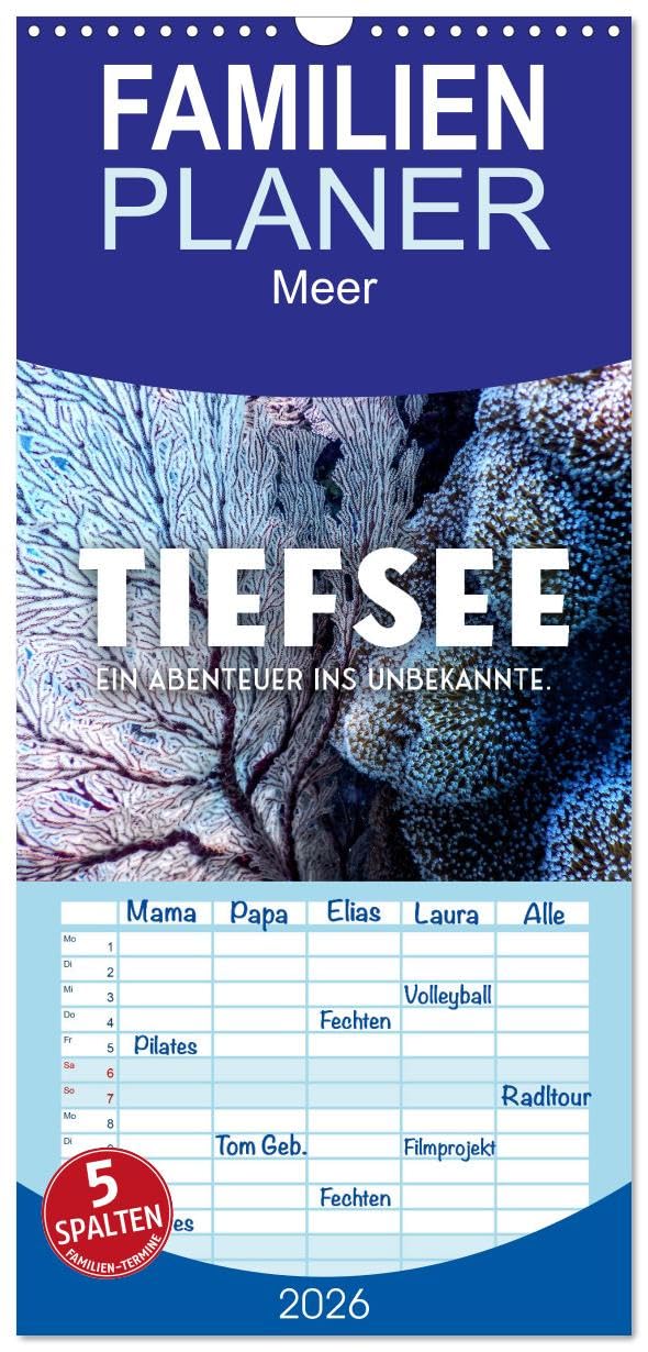 Familienplaner 2026 - Tiefsee - Ein Abenteuer ins Unbekannte. mit 5 Spalten (Wandkalender, 21 cm x 45 cm), CALVENDO Natural Sciences