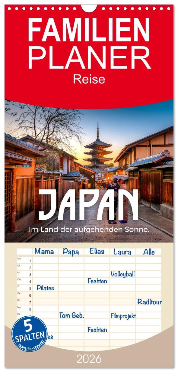 Familienplaner 2026 - Japan - Im Land der aufgehenden Sonne. mit 5 Spalten (Wandkalender, 21 cm x 45 cm), CALVENDO Leisure, Home & Garden