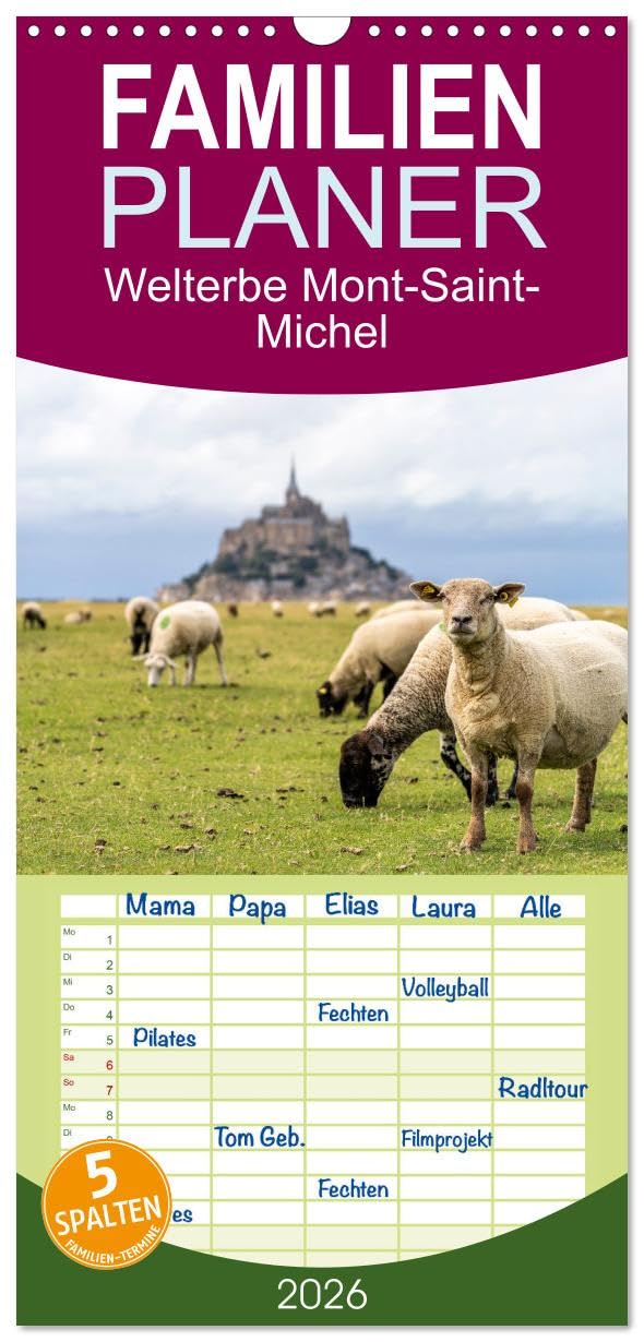 Familienplaner 2026 - Welterbe Mont-Saint-Michel mit 5 Spalten (Wandkalender, 21 cm x 45 cm), CALVENDO Leisure, Home & Garden