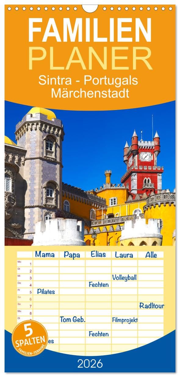 Familienplaner 2026 - Sintra - Portugals Märchenstadt mit 5 Spalten (Wandkalender, 21 cm x 45 cm), CALVENDO Lifestyle