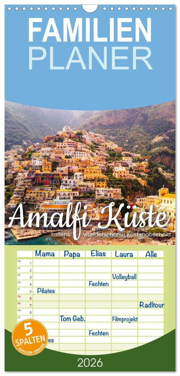 Familienplaner 2026 - Amalfi Küste - Italiens wunderschöner Küstenabschnitt. mit 5 Spalten (Wandkalender, 21 cm x 45 cm), CALVENDO Leisure, Home & Garden