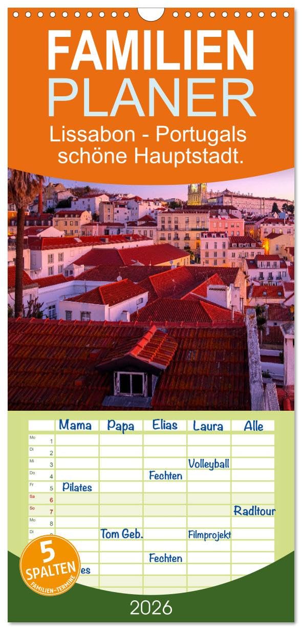 Familienplaner 2026 - Lissabon - Portugals schöne Hauptstadt. mit 5 Spalten (Wandkalender, 21 cm x 45 cm), CALVENDO Leisure, Home & Garden