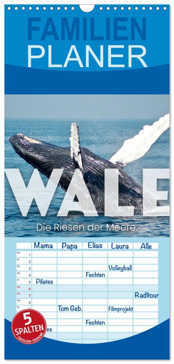 Familienplaner 2026 - Wale - Die Riesen der Meere. mit 5 Spalten (Wandkalender, 21 cm x 45 cm), CALVENDO Natural Sciences