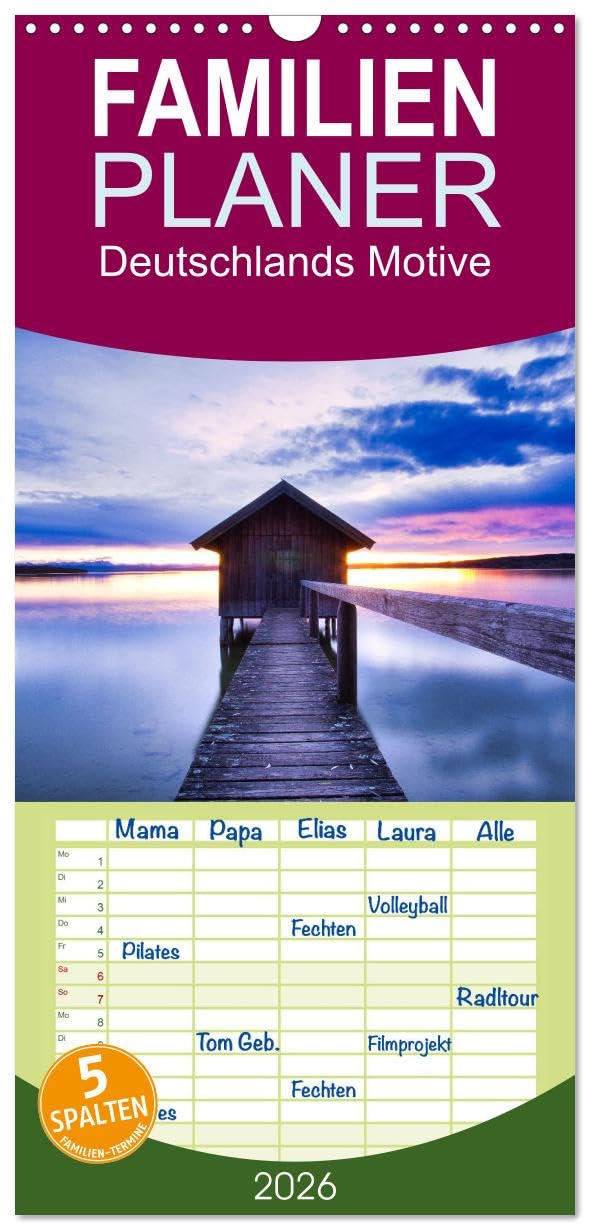 Familienplaner 2026 - Deutschlands Motive mit 5 Spalten (Wandkalender, 21 cm x 45 cm), CALVENDO Leisure, Home & Garden
