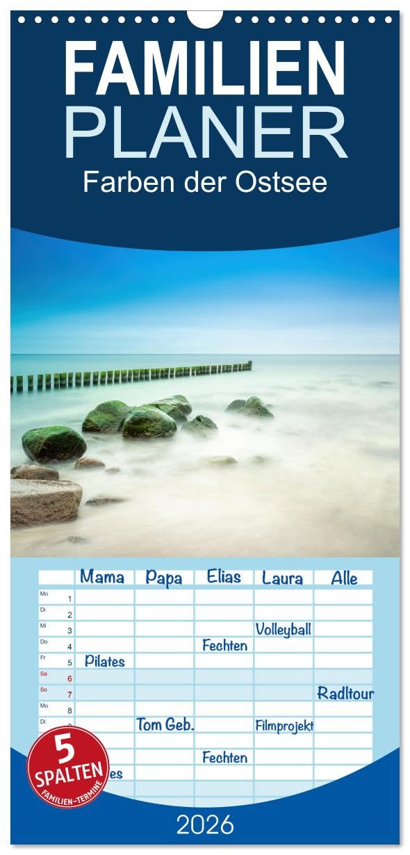Familienplaner 2026 - Farben der Ostsee mit 5 Spalten (Wandkalender, 21 cm x 45 cm), CALVENDO Leisure, Home & Garden