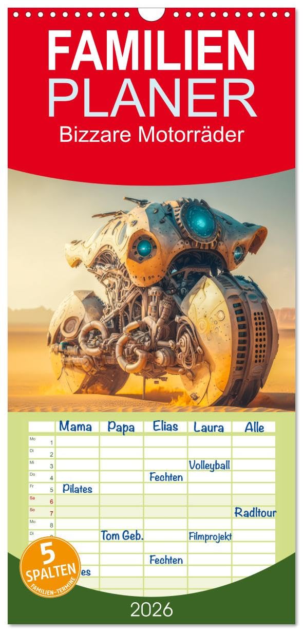 Familienplaner 2026 - Bizzare Motorräder mit 5 Spalten (Wandkalender, 21 cm x 45 cm), CALVENDO Photography