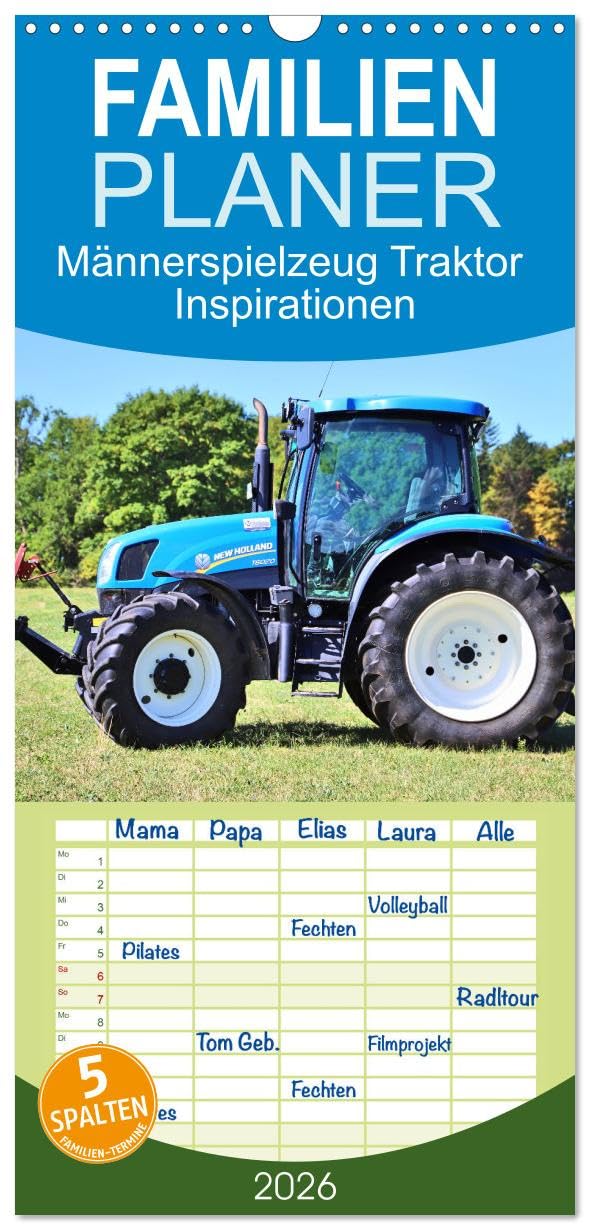 Familienplaner 2026 - Männerspielzeug Traktor Inspirationen mit 5 Spalten (Wandkalender, 21 cm x 45 cm), CALVENDO Leisure, Home & Garden