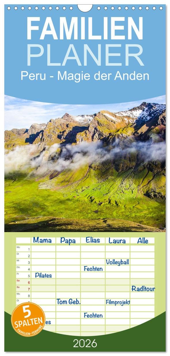 Familienplaner 2026 - Peru - Magie der Anden mit 5 Spalten (Wandkalender, 21 cm x 45 cm), CALVENDO Leisure, Home & Garden