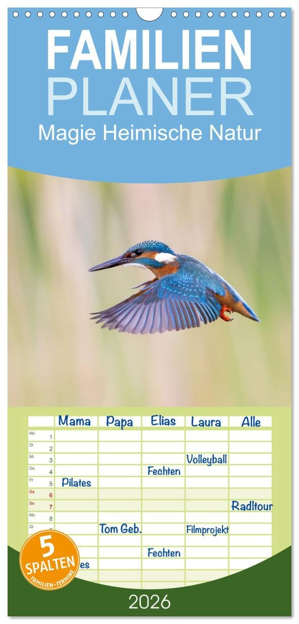 Familienplaner 2026 - Magie Heimische Natur mit 5 Spalten (Wandkalender, 21 cm x 45 cm), CALVENDO Photography
