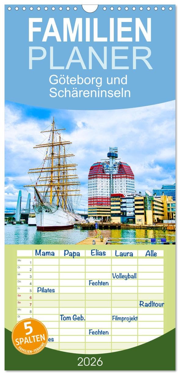 Familienplaner 2026 - Göteborg und Schäreninseln mit 5 Spalten (Wandkalender, 21 cm x 45 cm), CALVENDO Social Sciences