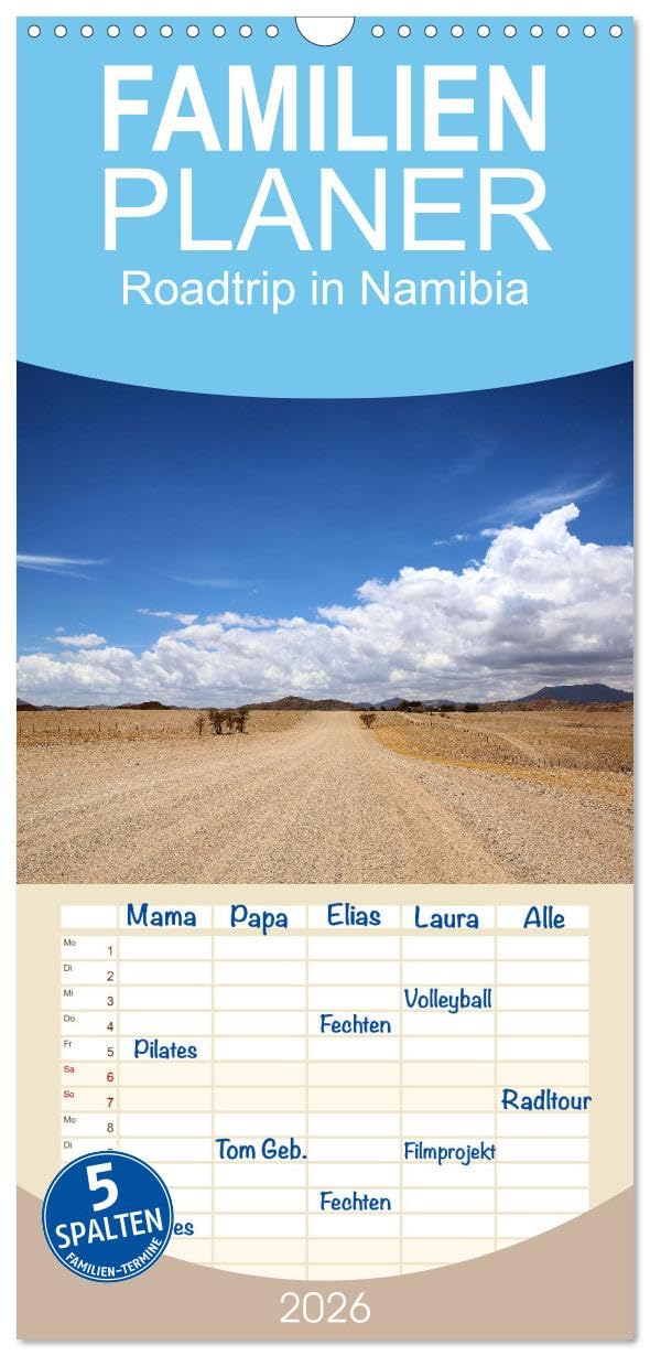 Familienplaner 2026 - Roadtrip in Namibia mit 5 Spalten (Wandkalender, 21 cm x 45 cm), CALVENDO Natural Sciences