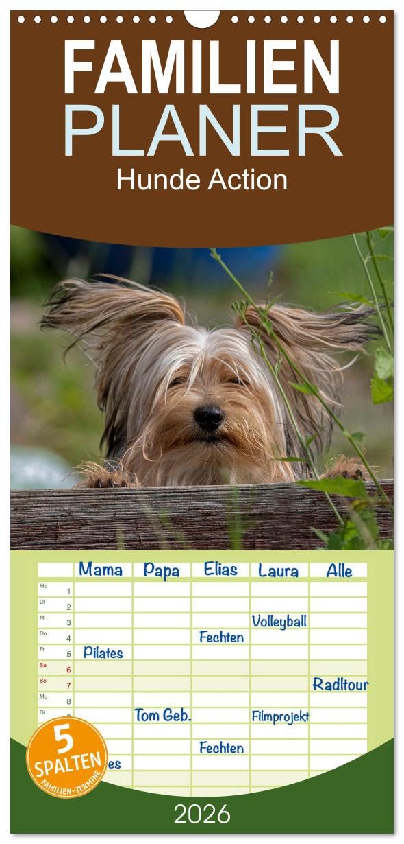 Familienplaner 2026 - Hunde Action mit 5 Spalten (Wandkalender, 21 cm x 45 cm), CALVENDO Natural Sciences