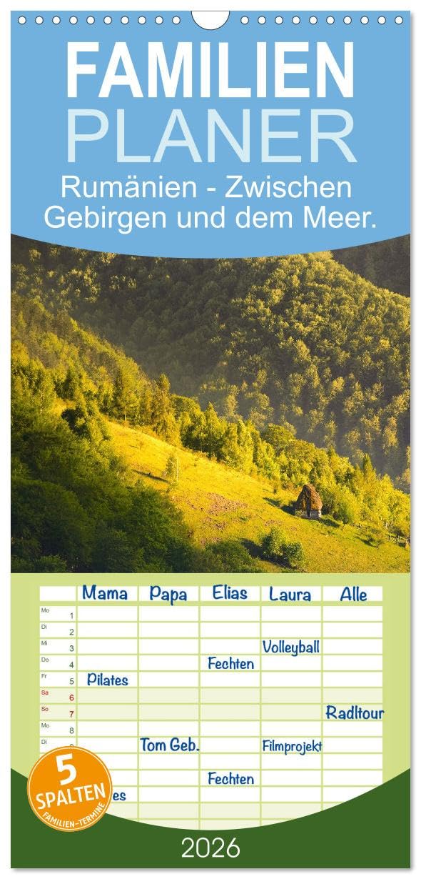 Familienplaner 2026 - Rumänien - Zwischen Gebirgen und dem Meer. mit 5 Spalten (Wandkalender, 21 cm x 45 cm), CALVENDO Leisure, Home & Garden