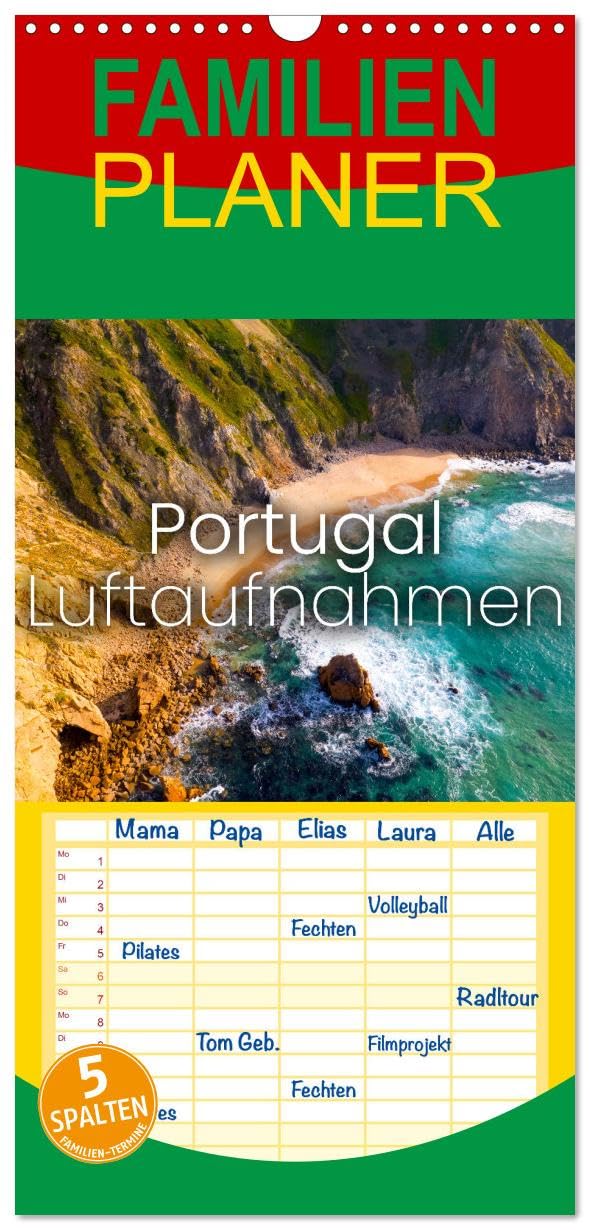 Familienplaner 2026 - Portugal Luftaufnahmen mit 5 Spalten (Wandkalender, 21 cm x 45 cm), CALVENDO Leisure, Home & Garden