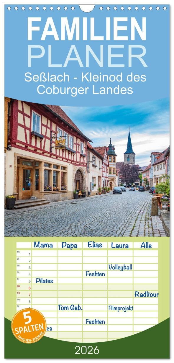 Familienplaner 2026 - Seßlach - Kleinod des Coburger Landes mit 5 Spalten (Wandkalender, 21 cm x 45 cm), CALVENDO Leisure, Home & Garden
