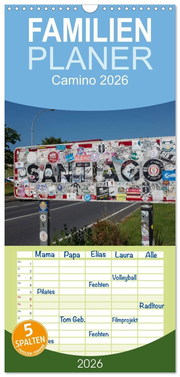 Familienplaner 2026 - Camino 2026 mit 5 Spalten (Wandkalender, 21 x 45 cm) CALVENDO: Eindrücke und Momente vom Jakobsweg, über Santiago de Compostela bis nach Finisterre (CALVENDO Orte) Leisure, Home & Garden