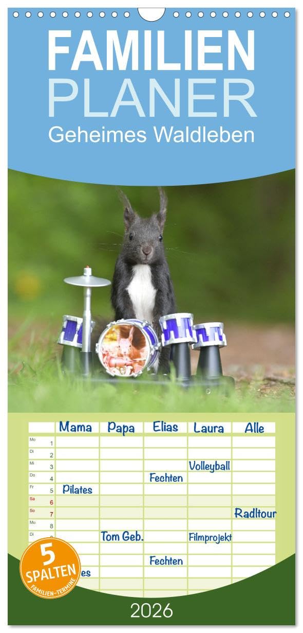 Familienplaner 2026 - Geheimes Waldleben mit 5 Spalten (Wandkalender, 21 cm x 45 cm), CALVENDO Natural Sciences