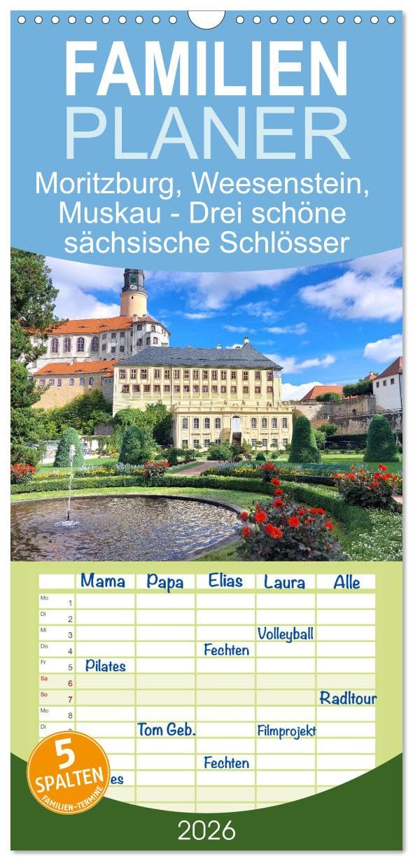 Familienplaner 2026 - Moritzburg, Weesenstein, Muskau - Drei schöne sächsische Schlösser mit 5 Spalten (Wandkalender, 21 cm x 45 cm), CALVENDO Business & Technology
