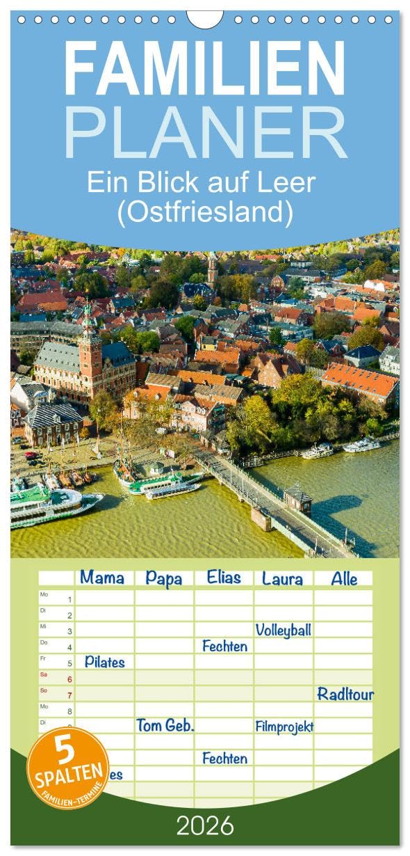 Familienplaner 2026 - Ein Blick auf Leer mit 5 Spalten (Wandkalender, 21 cm x 45 cm), CALVENDO Leisure, Home & Garden
