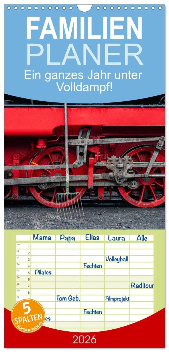 Familienplaner 2026 - Ein ganzes Jahr unter Volldampf! mit 5 Spalten (Wandkalender, 21 cm x 45 cm), CALVENDO Books