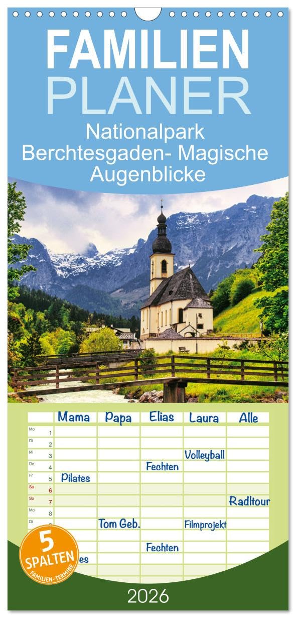 Familienplaner 2026 - Nationalpark Berchtesgaden- Magische Augenblicke mit 5 Spalten (Wandkalender, 21 cm x 45 cm), CALVENDO Photography
