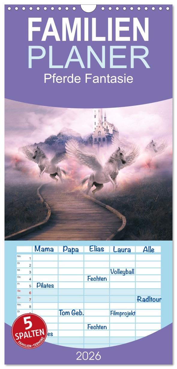 Familienplaner 2026 - Pferde Fantasie mit 5 Spalten (Wandkalender, 21 cm x 45 cm), CALVENDO Natural Sciences