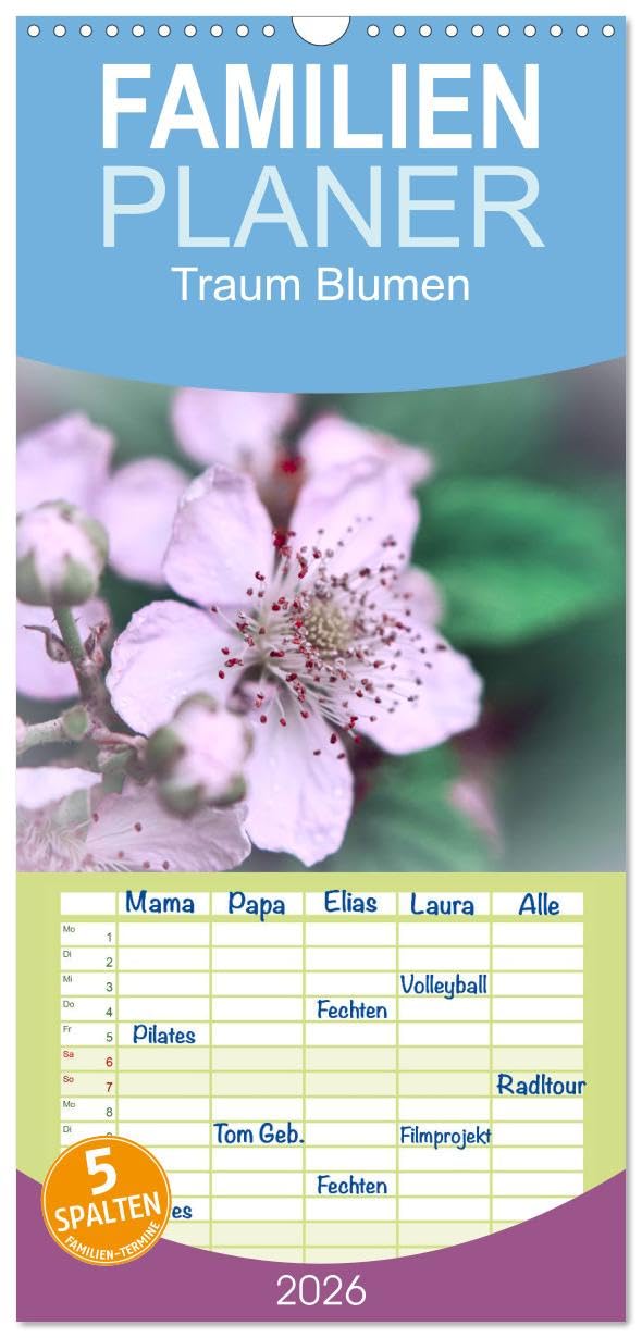 Familienplaner 2026 - Traum Blumen mit 5 Spalten (Wandkalender, 21 cm x 45 cm), CALVENDO Film, Art & Culture