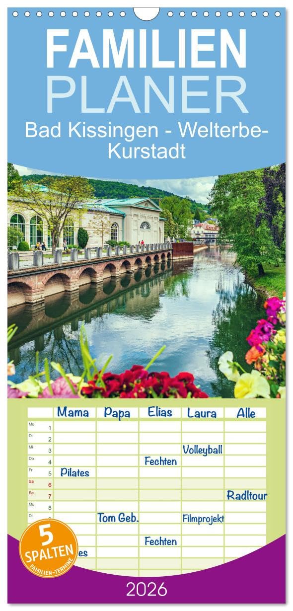 Familienplaner 2026 - Bad Kissingen - Welterbe-Kurstadt mit 5 Spalten (Wandkalender, 21 cm x 45 cm), CALVENDO Leisure, Home & Garden