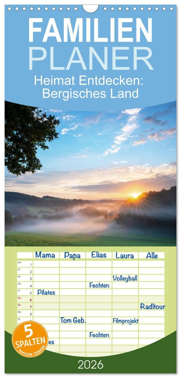 Familienplaner 2026 - Heimat Entdecken: Bergisches Land mit 5 Spalten (Wandkalender, 21 cm x 45 cm), CALVENDO Calendars