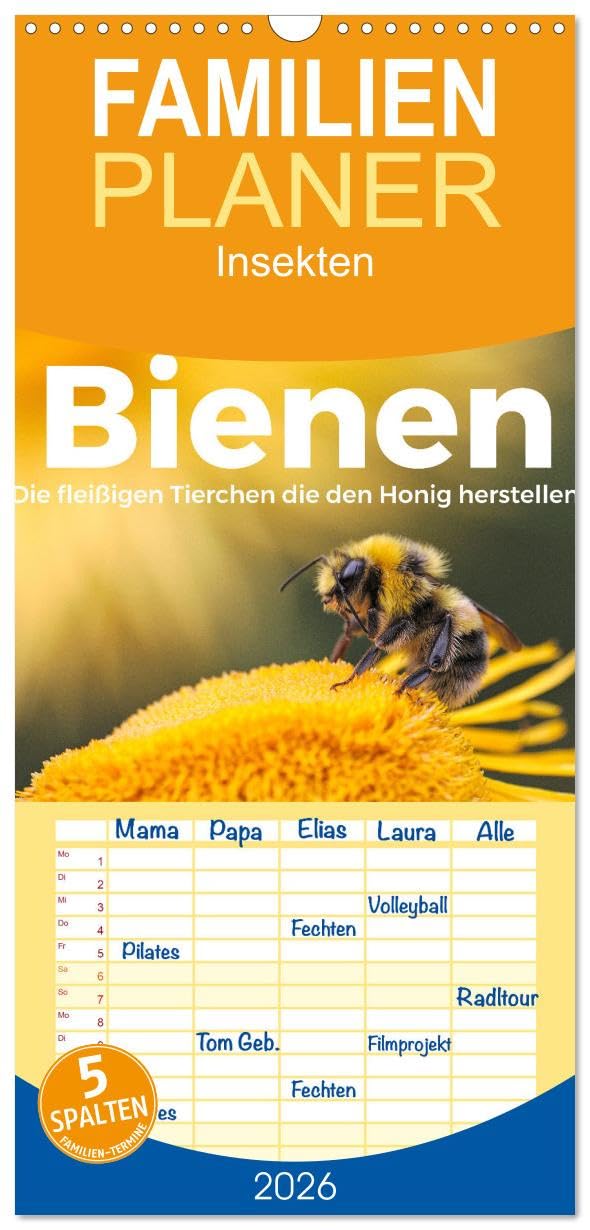 Familienplaner 2026 - Bienen - Die fleißigen Tierchen die den Honig herstellen. mit 5 Spalten (Wandkalender, 21 cm x 45 cm), CALVENDO Leisure, Home & Garden