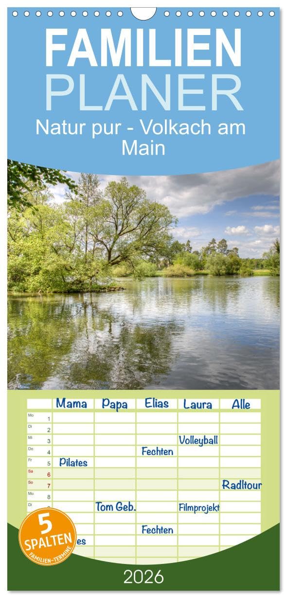 Familienplaner 2026 - Natur pur - Volkach am Main mit 5 Spalten (Wandkalender, 21 cm x 45 cm), CALVENDO Photography