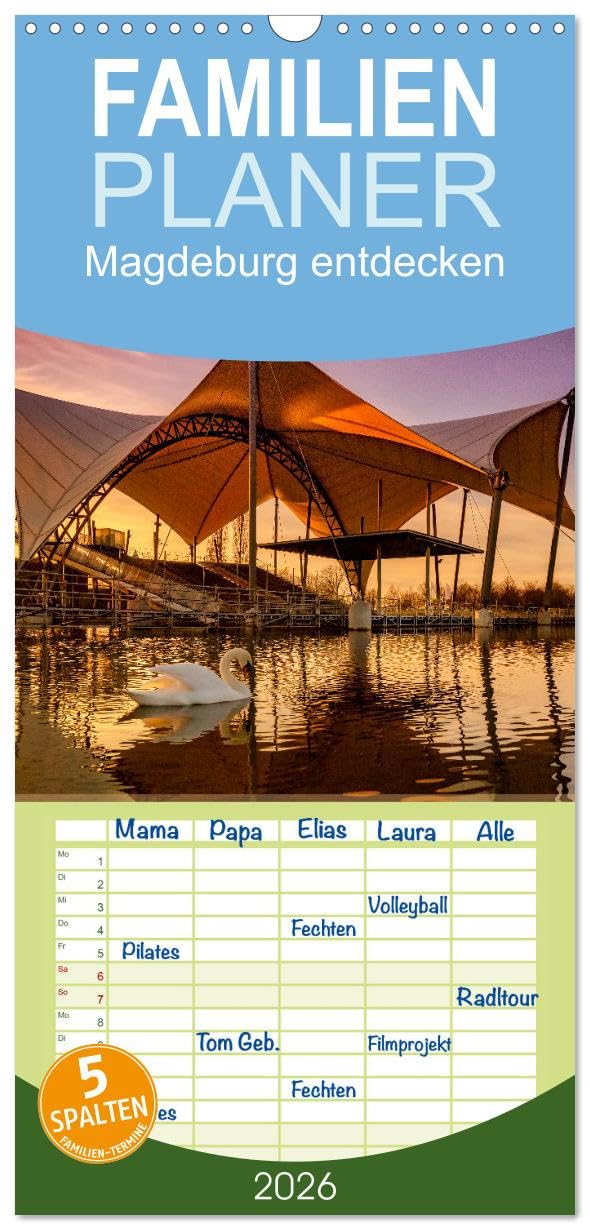 Familienplaner 2026 - Magdeburg entdecken mit 5 Spalten (Wandkalender, 21 cm x 45 cm), CALVENDO Photography
