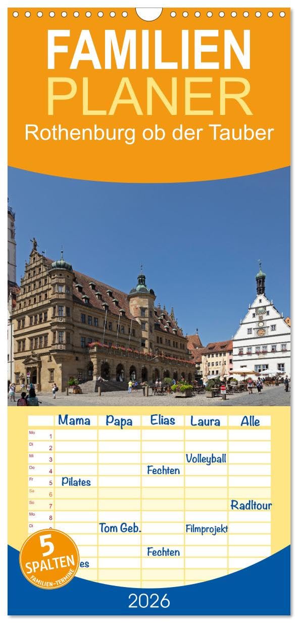 Familienplaner 2026 - Rothenburg ob der Tauber - Mittelalter in Mittelfranken mit 5 Spalten (Wandkalender, 21 cm x 45 cm), CALVENDO German history