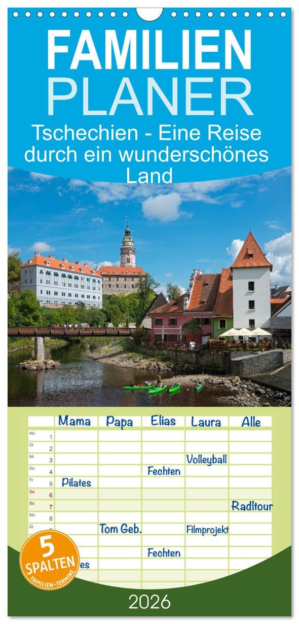 Familienplaner 2026 - Tschechien - Eine Reise durch ein wunderschönes Land mit 5 Spalten (Wandkalender, 21 cm x 45 cm), CALVENDO Leisure, Home & Garden
