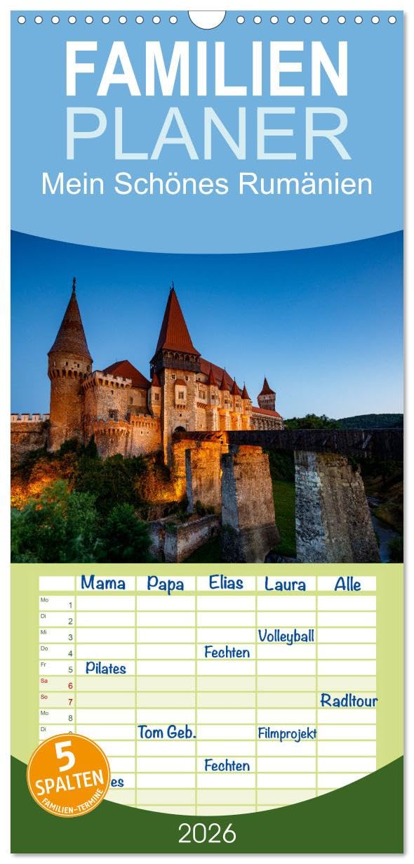 Familienplaner 2026 - Mein Schönes Rumänien mit 5 Spalten (Wandkalender, 21 cm x 45 cm), CALVENDO Leisure, Home & Garden