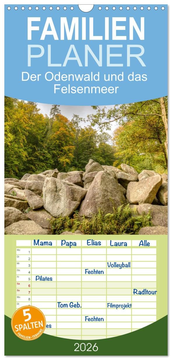 Familienplaner 2026 - Der Odenwald und das Felsenmeer mit 5 Spalten (Wandkalender, 21 cm x 45 cm), CALVENDO Photography