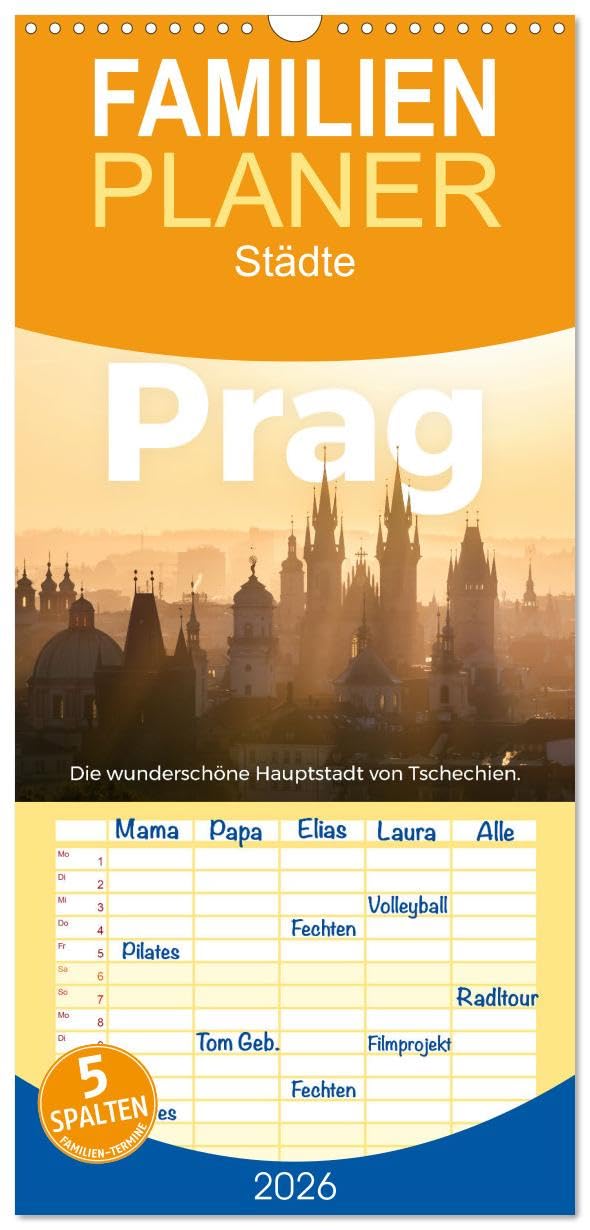 Familienplaner 2026 - Prag - Die wunderschöne Hauptstadt von Tschechien. mit 5 Spalten (Wandkalender, 21 cm x 45 cm), CALVENDO Leisure, Home & Garden