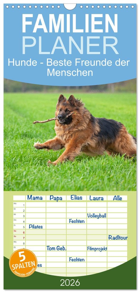 Familienplaner 2026 - Hunde - Beste Freunde der Menschen mit 5 Spalten (Wandkalender, 21 cm x 45 cm), CALVENDO Natural Sciences