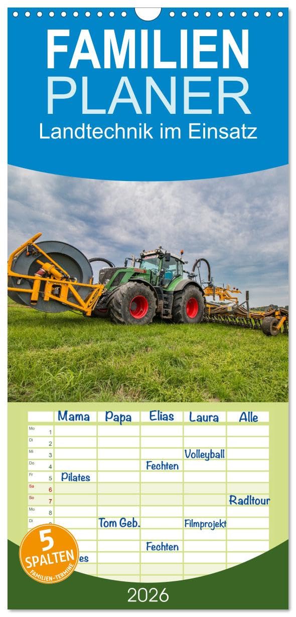 Familienplaner 2026 - Landtechnik im Einsatz mit 5 Spalten (Wandkalender, 21 cm x 45 cm), CALVENDO Leisure, Home & Garden