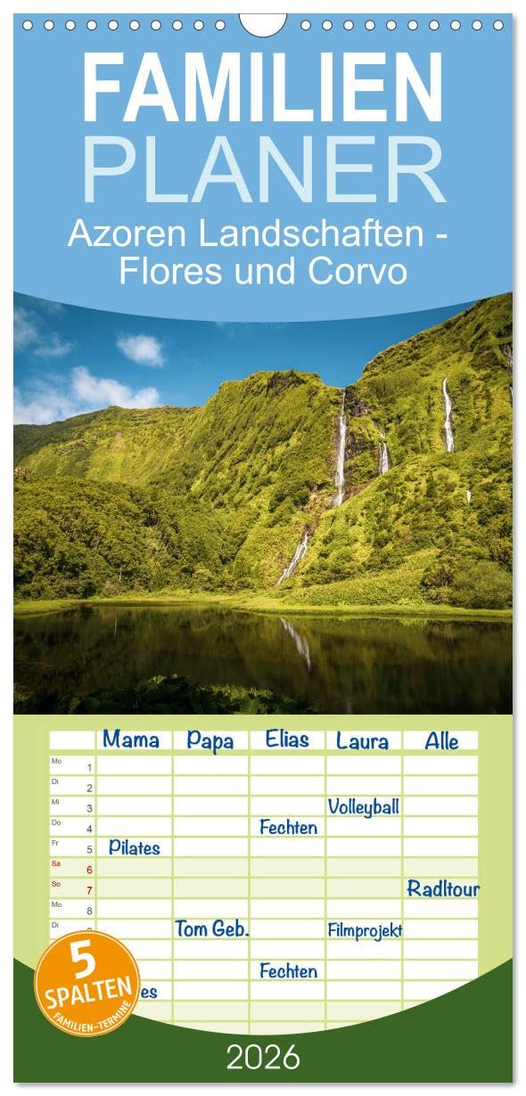 Familienplaner 2026 - Azoren Landschaften - Flores und Corvo mit 5 Spalten (Wandkalender, 21 cm x 45 cm), CALVENDO Photography